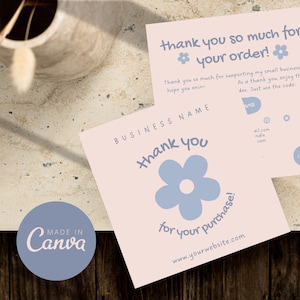 Thank You Card Template, Printable Square Thanks For Your Purchase, Editable Small Business Packaging Insert, Canva Template Thank You Note