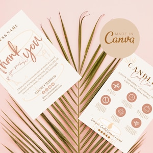 Candle Care Card Template, Printable Candle Safety Guide, Editable Candle Instructions, Canva Candle Thank You Packaging Insert Template