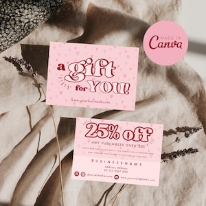 Modelo de cartão de cupom, design de cartão-presente editável para pequenas empresas, cartão de desconto de recompensas para clientes para impressão, modelo de cartão promocional de voucher Canva