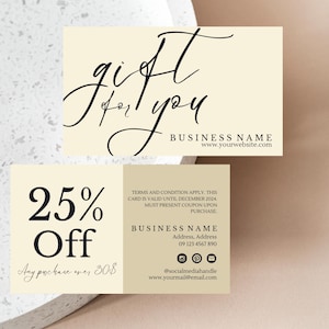Modèle de carte de coupon pour petite entreprise, bon cadeau modifiable, carte de promotion d'entreprise imprimable, carte de promotion modèle canva