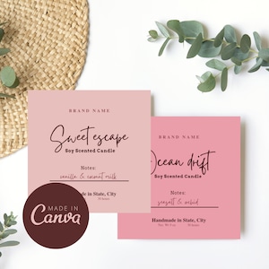Editable Pink Candle Label Template: Modern Design, Printable Canva Label (Digital Download)