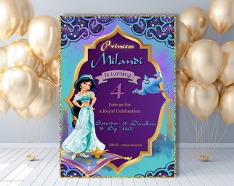 Digital Princess Jasmine Birthday Invitation-Princess Party Invite-Kids Party Invite-Instant Template Download-Aladdin Party-Carte imprimable