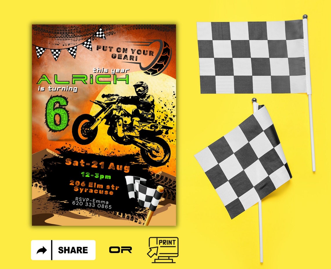 Digital Dirt Bike Birthday Invitationdirt Bike Partymotorbike Invite