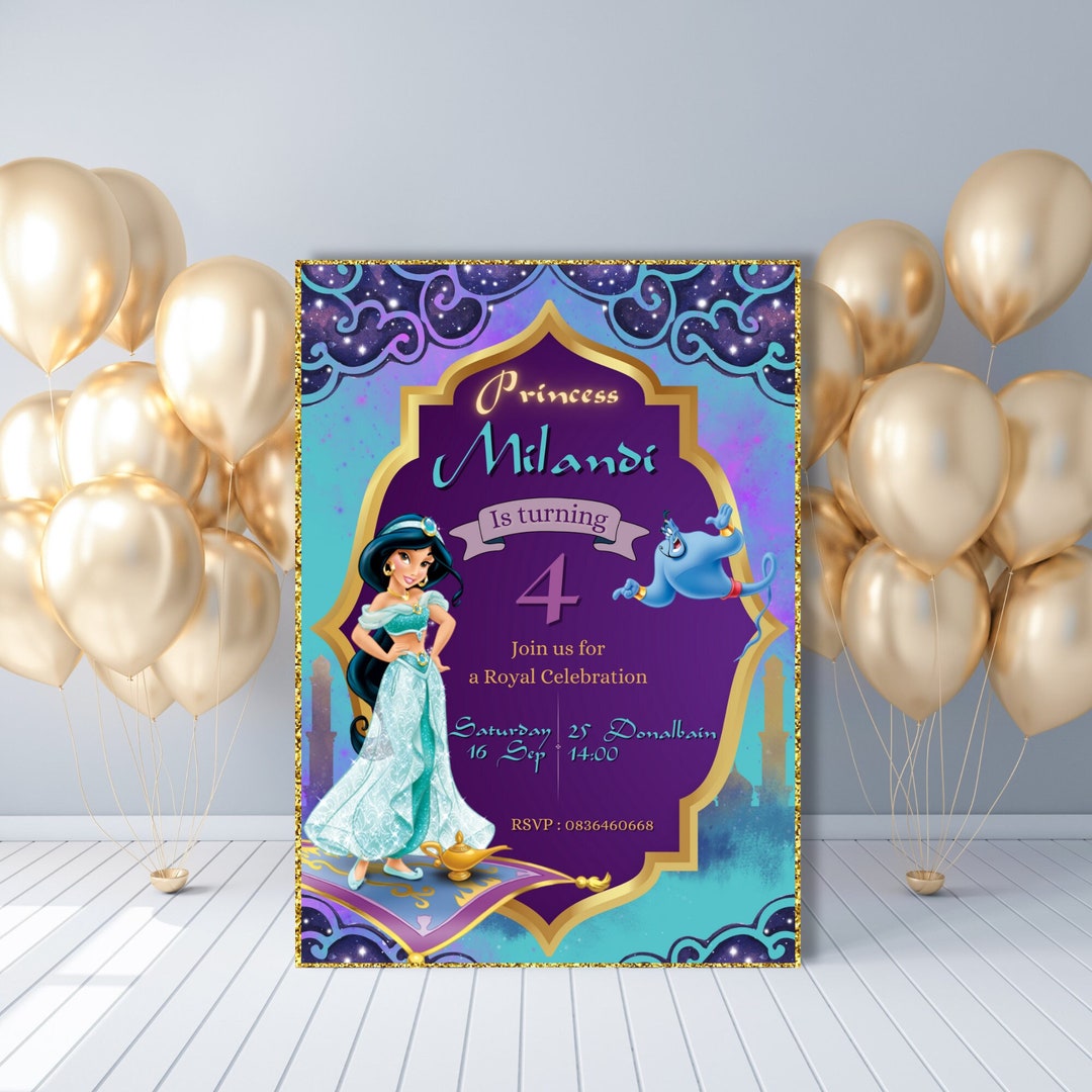 Digital Princess Jasmine Birthday Invitationprincess Party Invitekids Party Inviteinstant