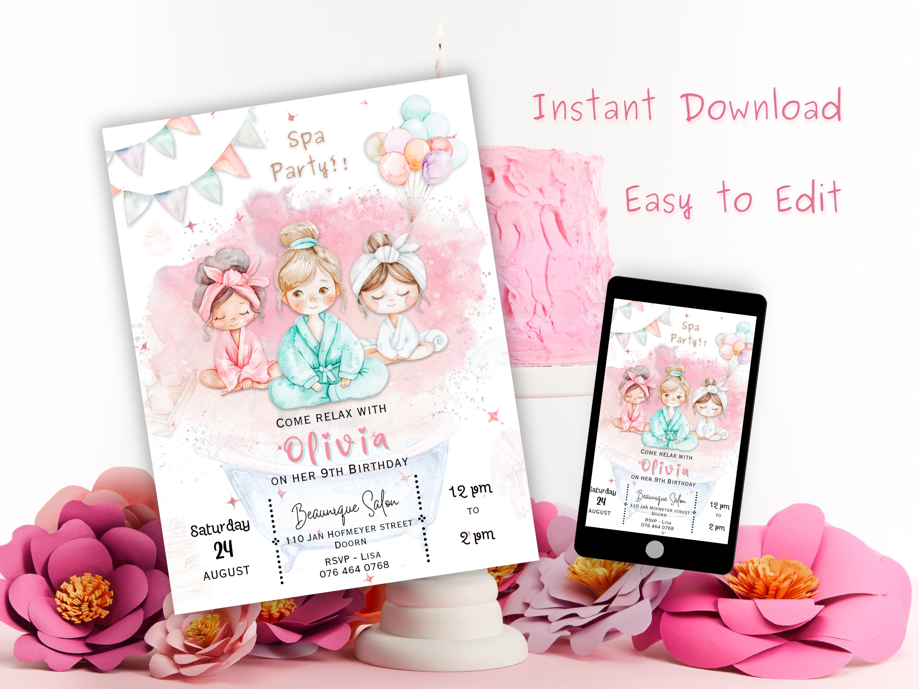 Editable Spa Party Birthday Invitation-digital Pamper Party Invite ...
