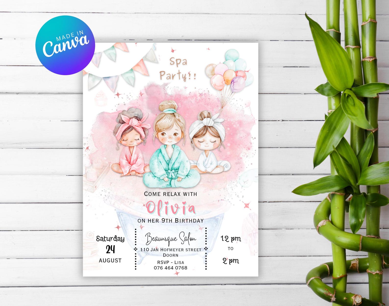 Editable Spa Party Birthday Invitation-digital Pamper Party Invite ...