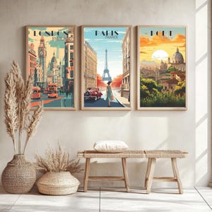 London Paris Rome Art Prints | Printable Travel Decor | Digital European City Poster Bundle