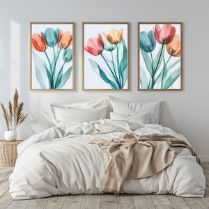 Minimalist Tulip X-Ray Art - Instant Download Wall Print - Modern Flower Decor