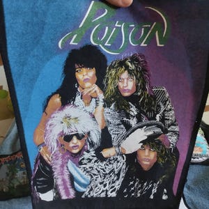 Poison, vintage 80s back patch, Please note: the top has no sewn edge. Glam metal band, used patch. Old school. For your collection or your