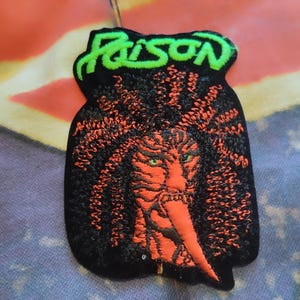 Poison, Open Up and Say... Ahh! Vintage iron on embroidered on velvet patch, by King USA old school patch, glam band, for your  rock jacket