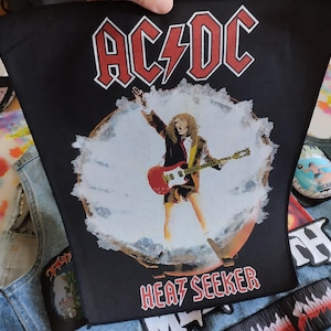 AC/DC, parche trasero vintage de los 80 de Heatseeker del álbum Blow Up Your Video, recuerdos, parche para coser vintage, Angus Young, nuevo, sin usar.