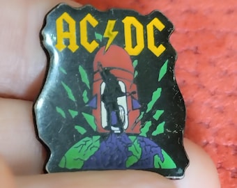 AC DC Heatseeker, vintage 80s enamel crystal pin, used pin. from album Blow up your video. for your collection or your denim battle jacket