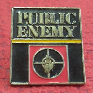 Public Enemy vintage end 80 early 90s enamel carved pin used ,  pin for big gift for fans great rap hip hop band Public Enemy, for bomber