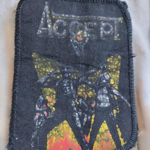 Accept, sew on patch vintage 80S, discolored, used patch, Accept heavy metal band, for your vest defender battle jacket. restless and wild