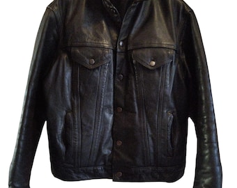 vintage 80S leather jacket, truckers jacket style, made in Italy, 1 new sial Italian style, TG XL Thick Leather Trucker Jacket 2kg extra rar