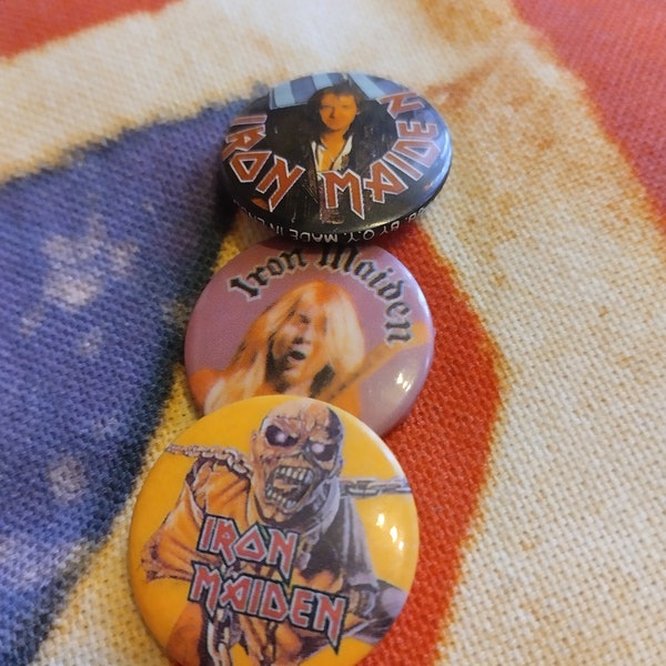 Iron Maiden lot of 3 small pins vintage 80S, amazing gift for fans great band heavy metal Iron Maiden, for your denim vest battle jacket