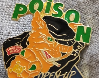 Poison 1988 vintage Official product original vintage 80s,Open Up and Say ahhh! For true collectors vintage pins, Amazing gift for fans