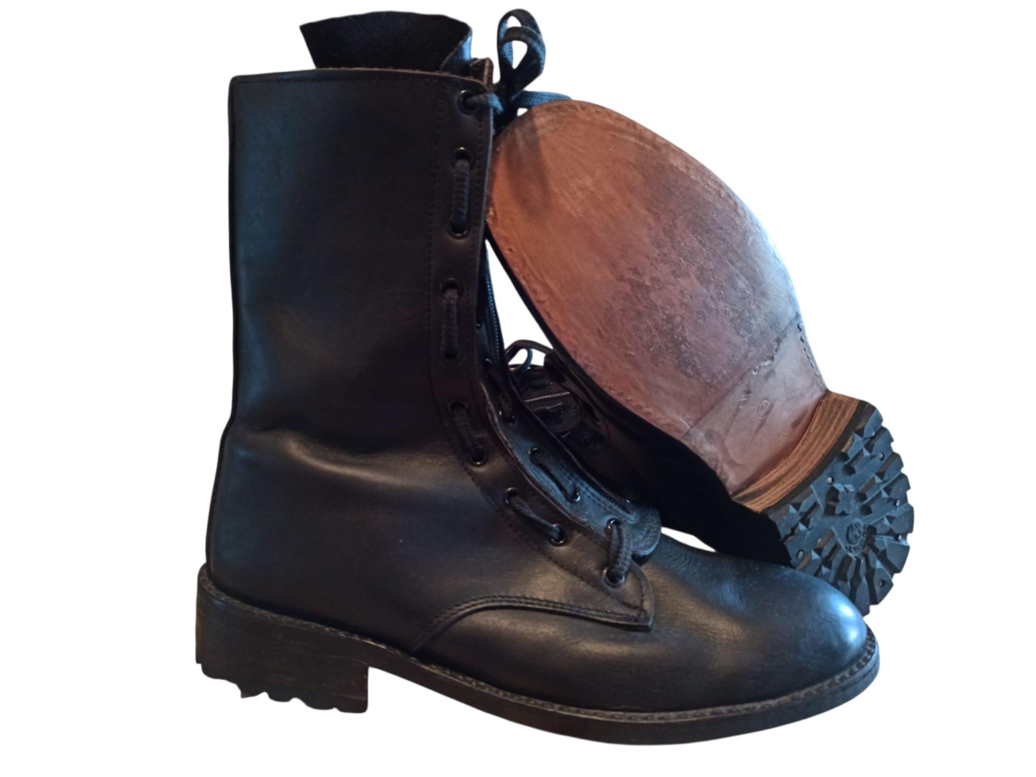 NWOT S. Pisano vintage Italian military Tall Black Leather Motorcycle Boots Combat Boots Italian Army Vintage 90s, N 8 US, Leather Black  main image 4