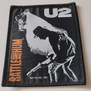 Patch vintage para costurar "Rattle and Hum" do U2, final dos anos 80, início dos anos 90, nunca usado, peça de estoque antigo, presente incrível para fãs da banda de rock U2, perfeito para sua coleção.