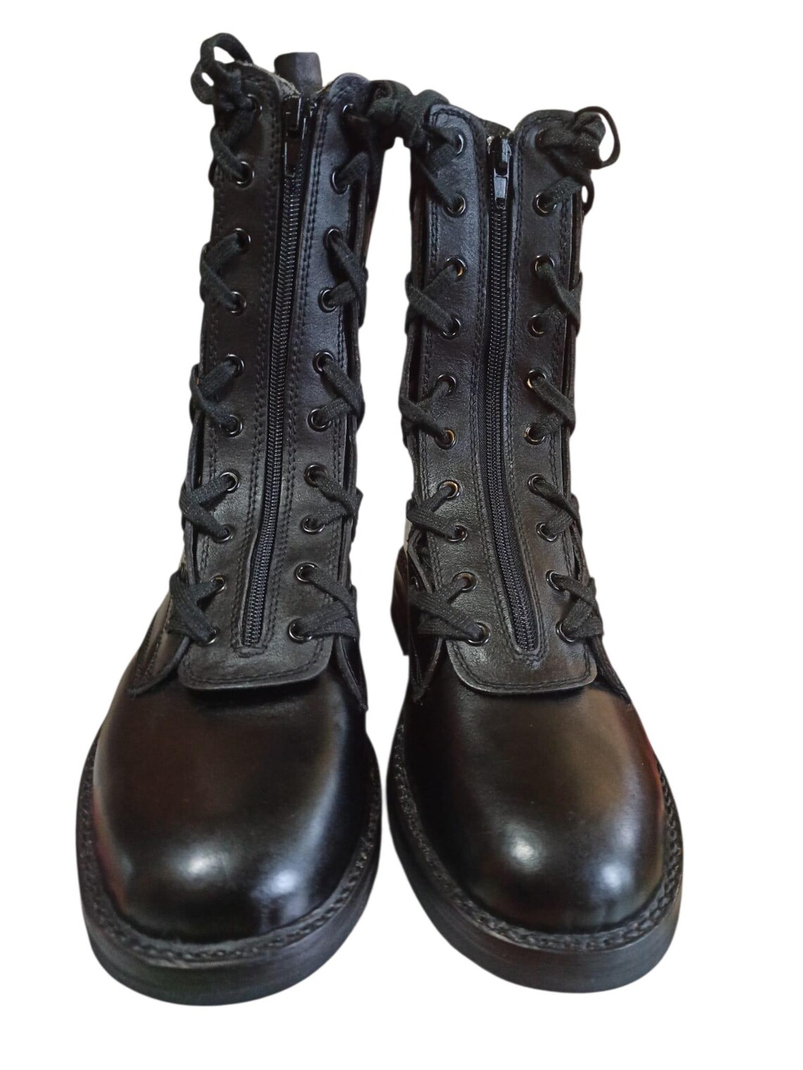 Vintage Combat leather boots, Italian army vintage 90s deadstock N41 UE, laces and zip, made in Italy anfibio militare 1994, fondo di magazz, foto 2 di 5