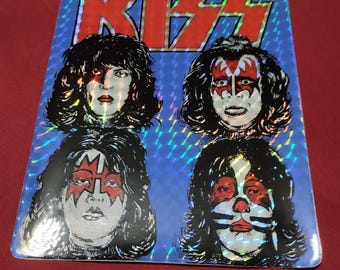 KISS, vintage 80s prismatic stikers blu & red version 12x15 cm. Kiss band, good condiction, Collectible  Paul Gene Ace Peter, makeup red