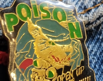Poison band, enamel crystal pin vintage end 80 early 90s from album Open up and say... Ahh! amazing gift for fans great glam rock metal band