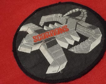 Scorpions, vintage 80s sew on patch round, used patch, amazing gift for fans great band heavy metal Scorpions. for your battle vest jacket