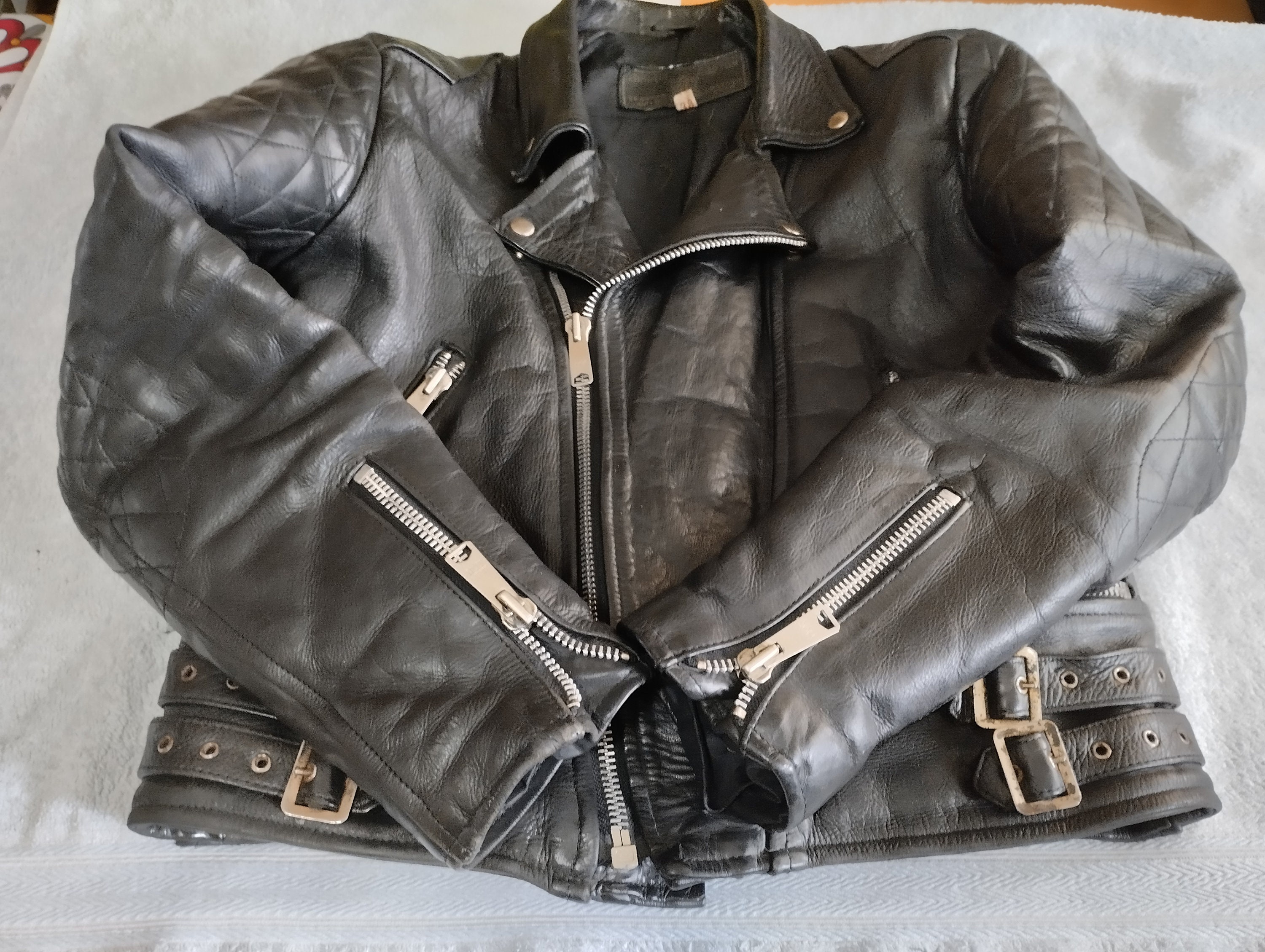 Vintage 80S Leather Jacket London Boston, Cow Hide, Size 38