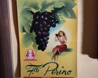 Cartel publicitario 1951, original Vintage 50s, hermanos Perino, especial uvas de mesa. Turín Italia. Autorización febrero 1951, Gian Rosa