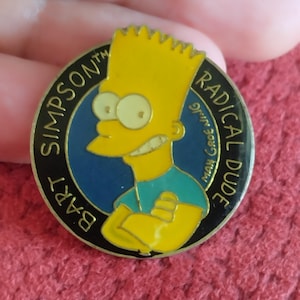 Bart Simpson, vintage 90s enamel crystal metal pin, Radical dude, used pin, Matt Groening, amazing gift for fans Bart Simpson, for you!!