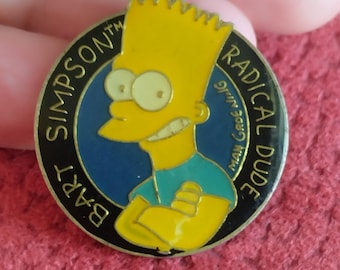 Bart Simpson, broche de metal com cristal esmaltado vintage dos anos 90, Radical dude, broche usado, Matt Groening, presente incrível para fãs de Bart Simpson, para você!!