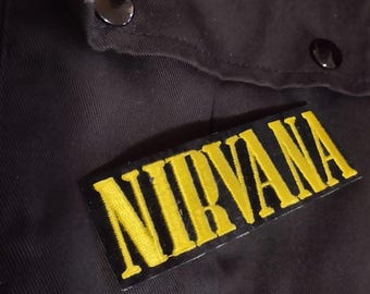NIRVANA, patch vintage des années 90 à coudre, thermocollant, brodé sur velours, patch old school, patch incroyable pour une veste incroyable, patch Kurt Cobain vtg