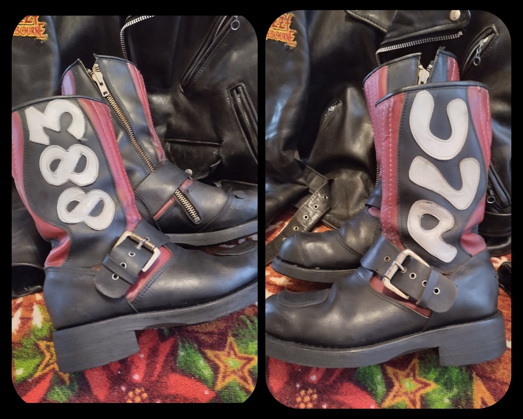 883 Police Engineer Boots, Vintage 90s, Biker, Zip, 6 Nails, Steel