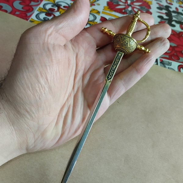 Small original collectible sword Toledo Spain, late 1970s vintage. Large pendant desk ornament. Amazing vintage items for your Collection