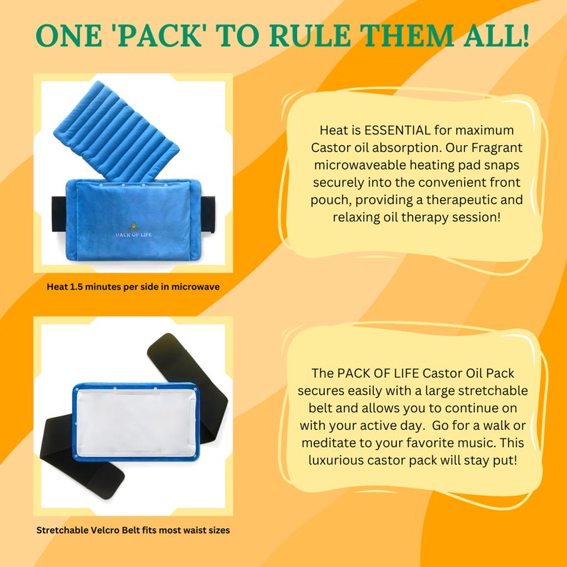 Castor Oil Pack Wrap With Removable Organic Cotton Pads and Fullsize