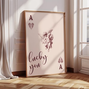 Póster "Lucky You", Impresión "Síndrome de la Chica Afortunada", Arte mural rosa de moda, Carta de As, Póster "Preppy", Decoración de habitación DIGITAL, DESCARGA DIGITAL