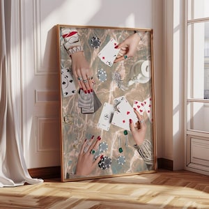 Poker Night Retro Wall Art Print Trendy Funky Decor, Groovy Poster Bar Cart Art Apartment Decor, Girly Wall Art Dorm Decor dla Studentek