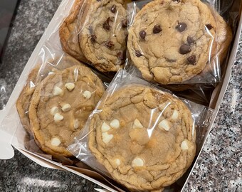 Soft and Delicious freshly baked white chocolate and classic chocolate chip cookies for cozy days