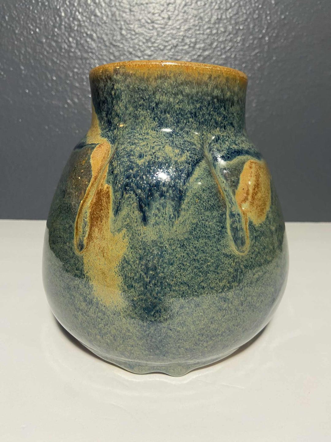 Signed Studio Pottery Vase 1994 – Handcrafted Stoneware With Blue-green ...