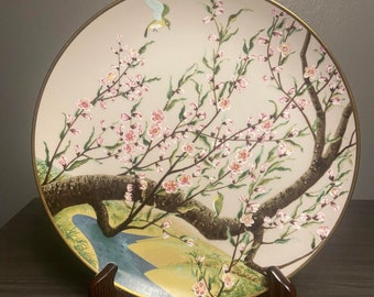 Ensemble de 3 assiettes japonaises Franklin Mint en porcelaine, 1979, oiseaux et fleurs peints à la main