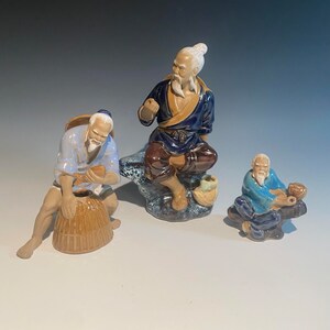 Vintage Chinese Ceramic/Clay Figurines Set of 3 Fishermans