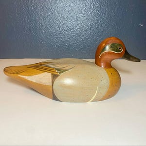 Hand-Carved Duck Decoy – Signed Bob May 1982 – Folk Art Wood Teal