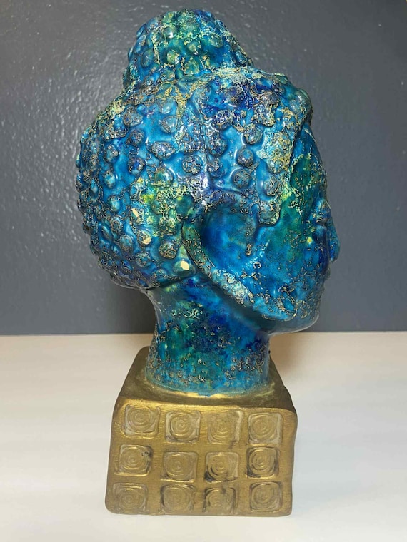 Bitossi Aldo Londi Buddha Bust – Rimini Blue & Gold Ceramic