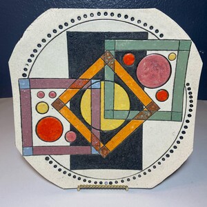 Colorful Abstract Ceramic Plate – Modern Art Dish – Wall Display, Stand Display, or Table Accent – Signed
