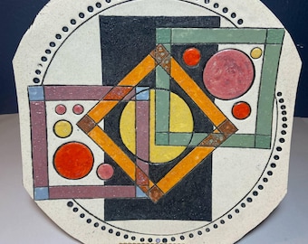Colorful Abstract Ceramic Plate – Modern Art Dish – Wall Display, Stand Display, or Table Accent – Signed