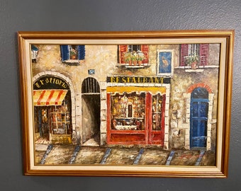Original oil Painting on Canvas of a French Street Scene Wall Hanging art