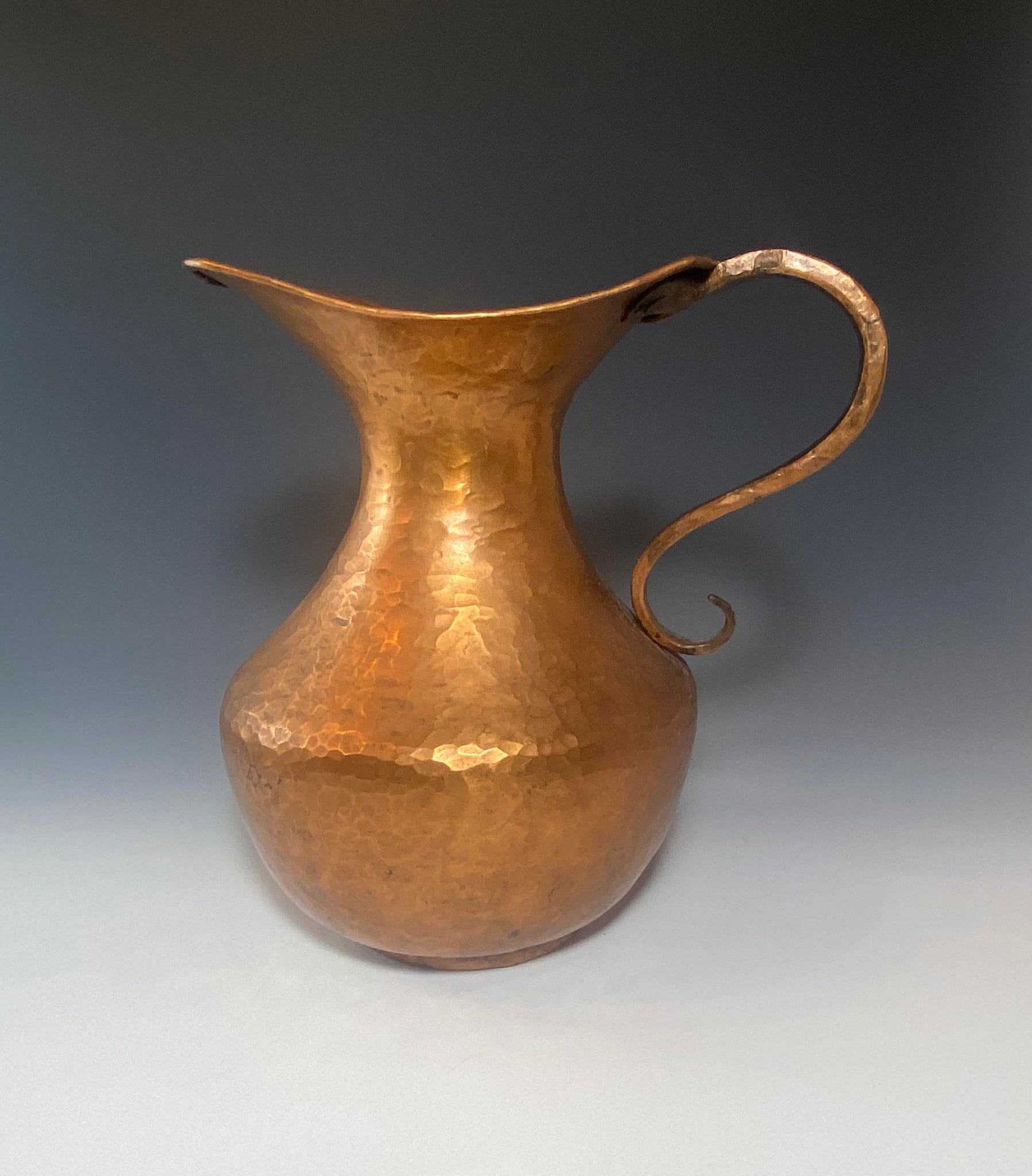 Vintage Hand Hammered Copper Pitcher Made in Mexico Rustic
