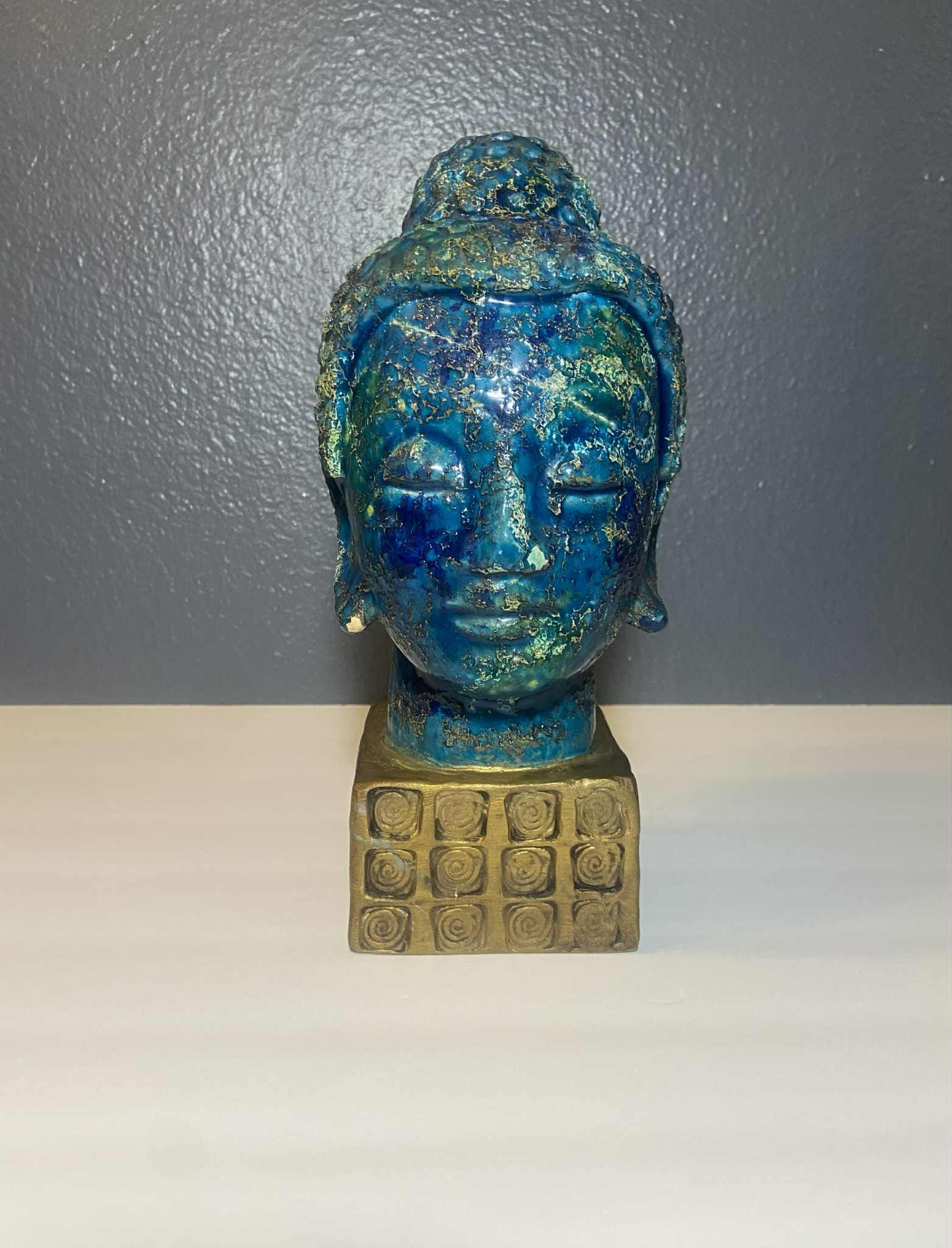 Bitossi Aldo Londi Buddha Bust – Rimini Blue & Gold Ceramic