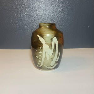 Studio Pottery Vase – Abstract Glaze Design in Brown, White & Rust, 8” Tall