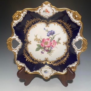 Kaiser Royal Porcelain Plate – Hand-Painted Floral with Cobalt Blue & Gold – West Germany
